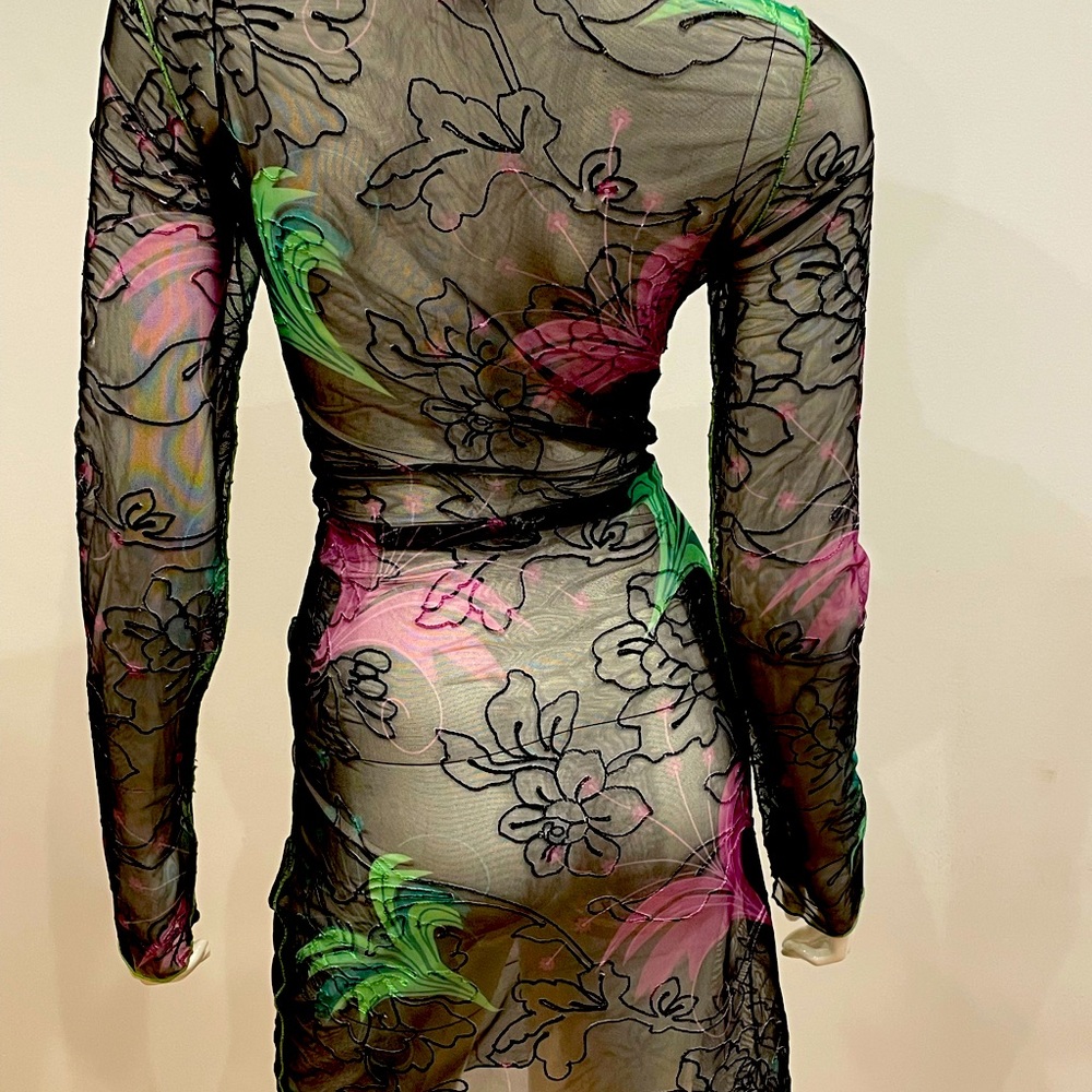 Multi tie mesh black dress, from designer Kim Shui
